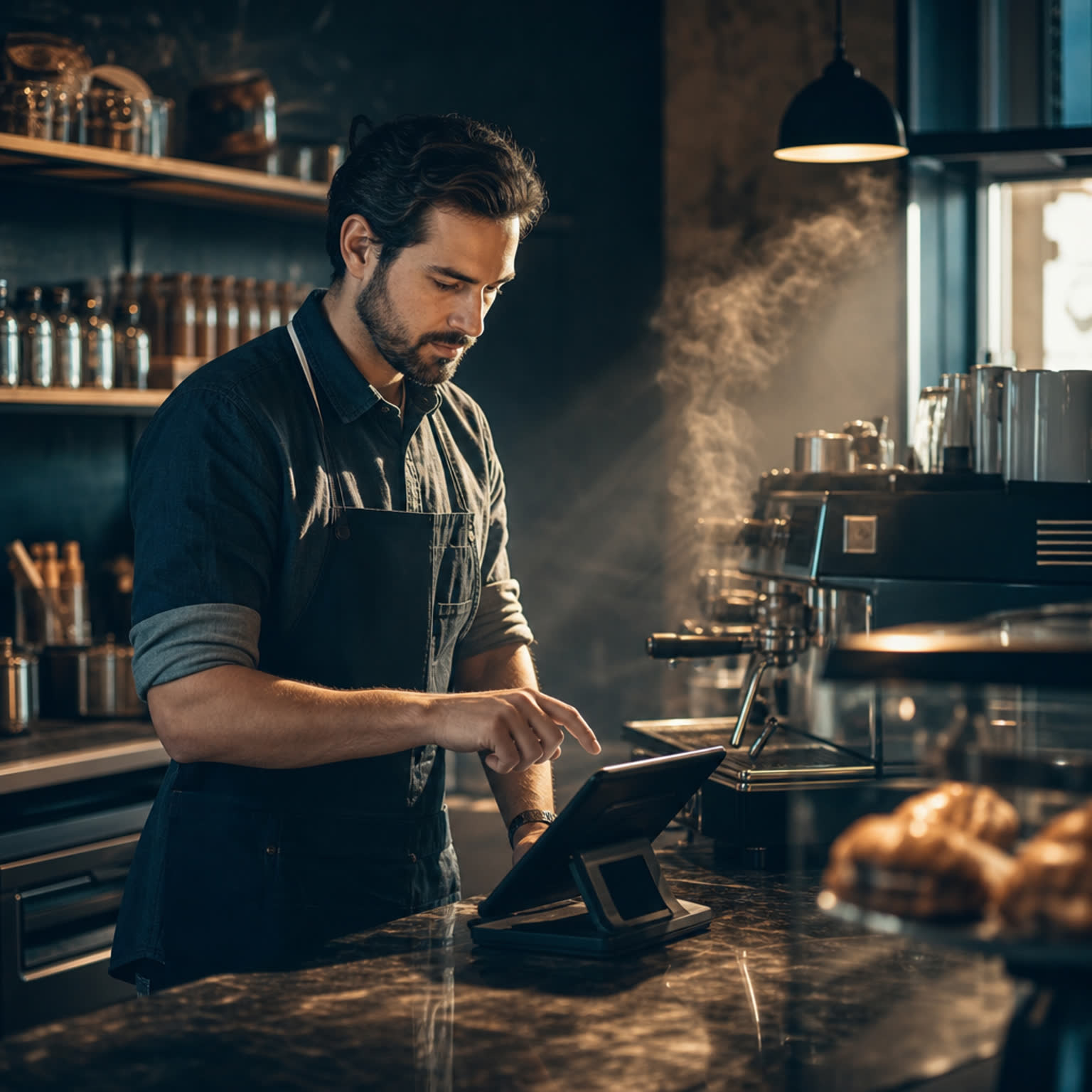 A barista rings up an order on DialRingo POS