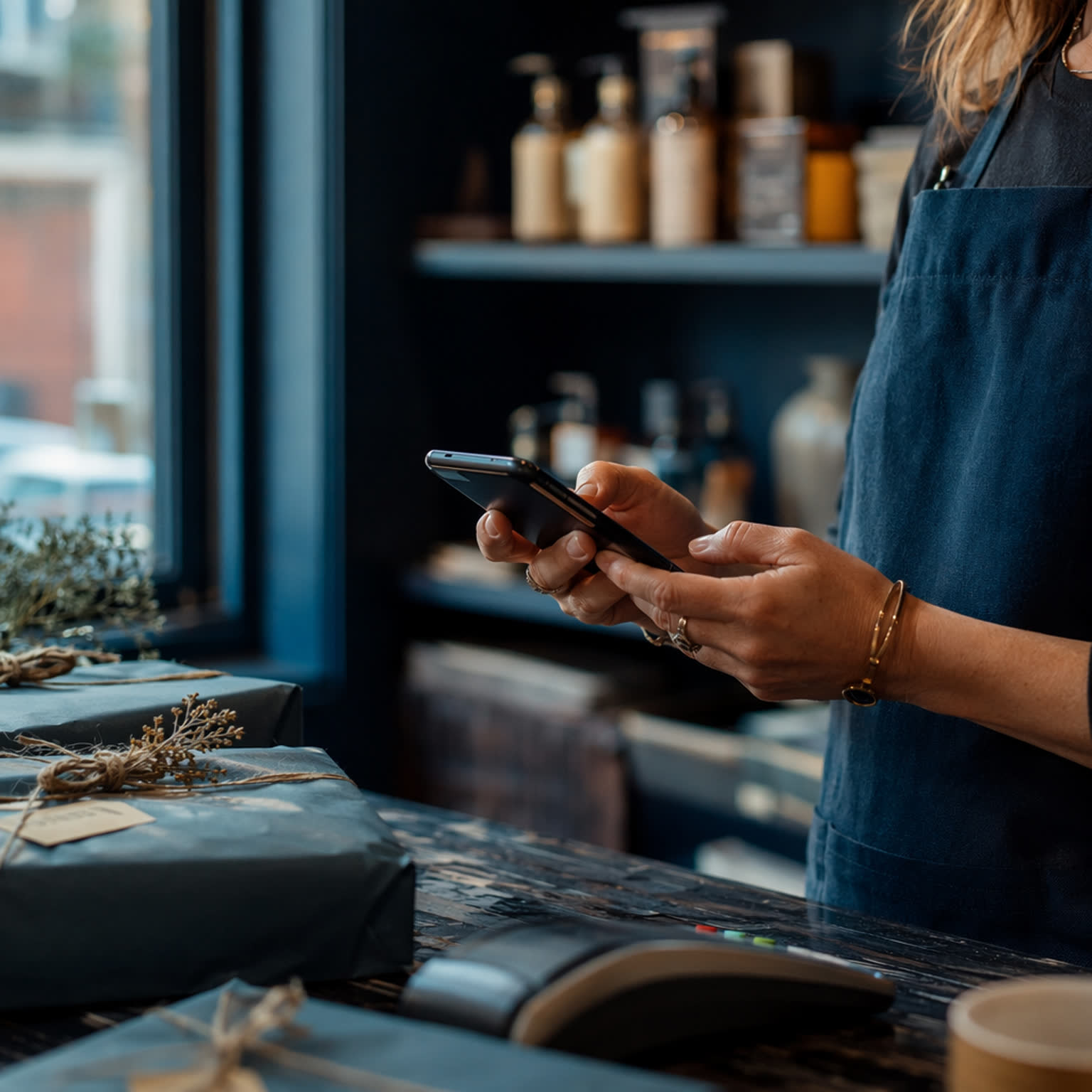 Replying to a customer text from the shared business inbox